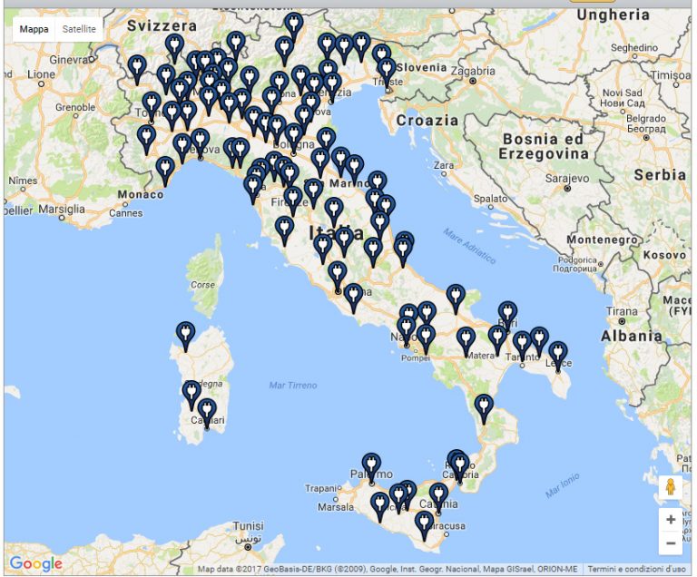 Dove ricaricare l'Auto, Mappa Colonnine Elettriche in Italia • Bismark.it